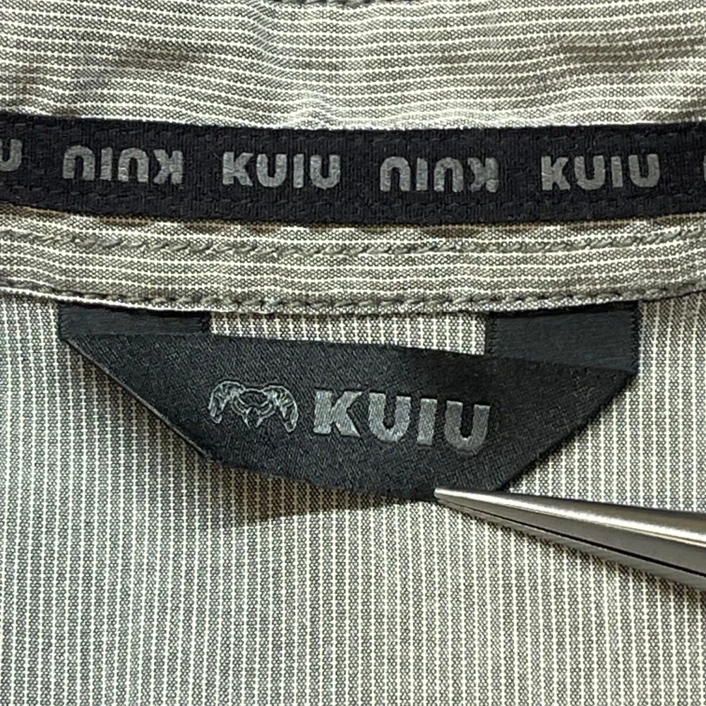 Kuiu Basin Short-Sleeve Button-Down Shirt Mens Grey Micro Stripe Medium - Picture 4 of 10